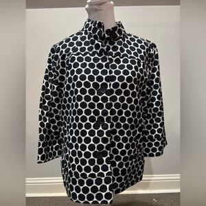 Croft & Barrow Black & White Polka Dot Stretch linen blend Blazer M